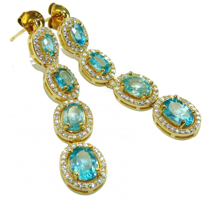 Atlantica 9.7 carat Swiss Blue Topaz .925 Sterling Silver dipped in 18K Gold Handcrafted Statement earrings