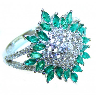Authentic 5.2 carat Colombian Emerald .925 Sterling Silver handcrafted Ring size 7 1/2