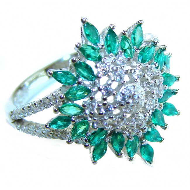 Authentic 5.2 carat Colombian Emerald .925 Sterling Silver handcrafted Ring size 7 1/2