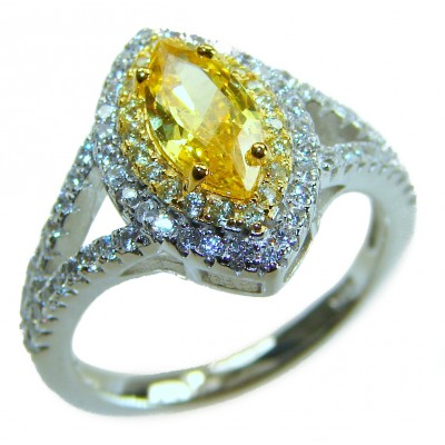 Marquise cut 4.2 carat yellow Sapphire .925 Sterling Silver brilliantly handcrafted ring s. 7 1/4