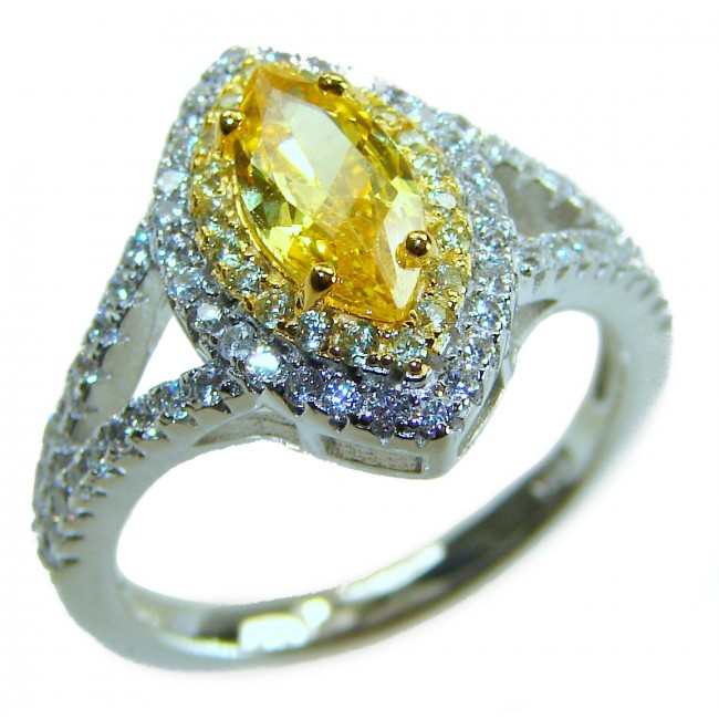 Marquise cut 4.2 carat yellow Sapphire .925 Sterling Silver brilliantly handcrafted ring s. 7 1/4