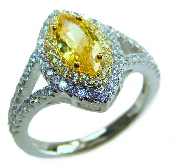 Marquise cut 4.2 carat yellow Sapphire .925 Sterling Silver brilliantly handcrafted ring s. 7 1/4