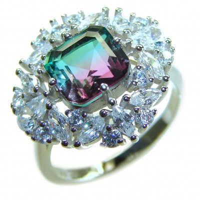 Assher cut 7.8 carat Brazilian Tourmaline .925 Sterling Silver Perfectly handcrafted Ring s. 7 1/2