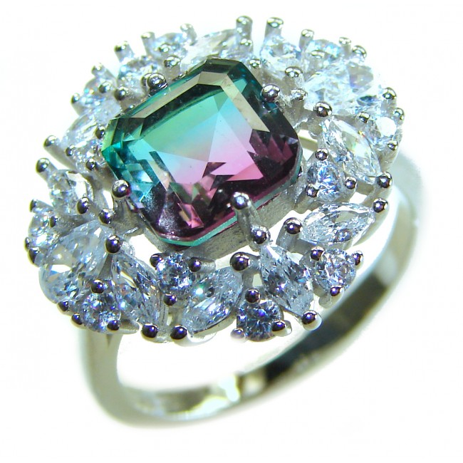 Assher cut 7.8 carat Brazilian Tourmaline .925 Sterling Silver Perfectly handcrafted Ring s. 7 1/2