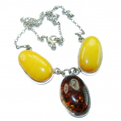 Wonderful 2 Colors Elegant Genuine Baltic Amber .925 Silver handcrafted Necklace