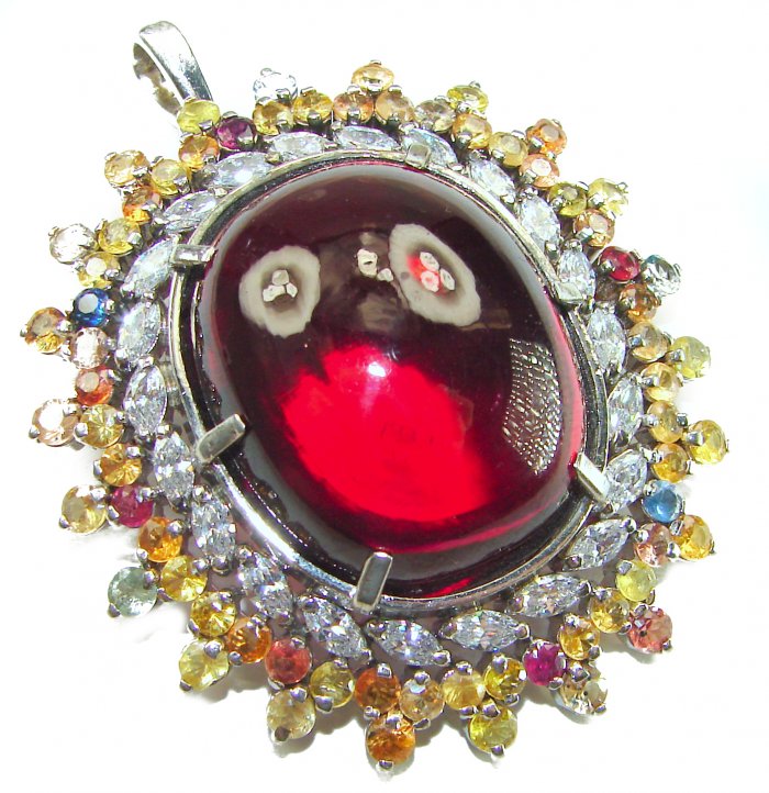 Oversized! Rare finding! Deluxe 67.2 carat authentic Red Topaz rhodium over .925 Sterling Silver handmade Statement Pendant - video