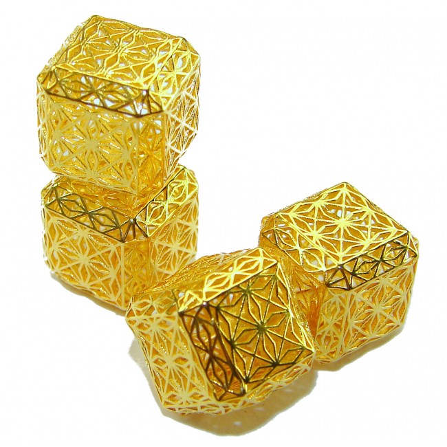 Black Label Collection -golden cubes- Dubai Style - Natural 22K Gold over .925 Sterling Silver handmade earrings