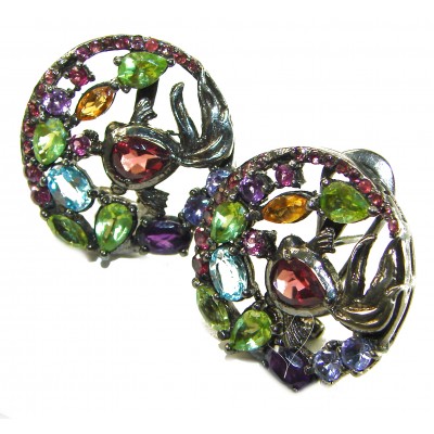 Elizabeth Authentic 12.9 carat Garnet .925 Sterling Silver brilliantly dipped in black rhodium handcrafted earrings