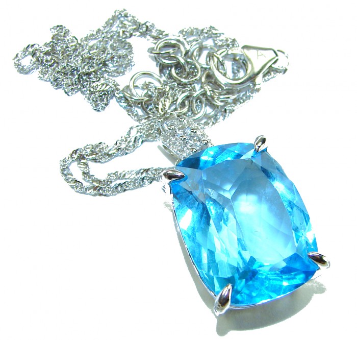 Pacifica 19.5 carat Swiss Blue Topaz .925 Sterling Silver Handcrafted necklace