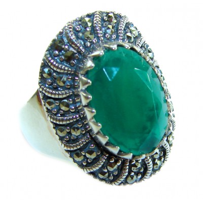 Authentic 12.2 carat Colombian Emerald .925 Sterling Silver handcrafted Ring size 7 1/4