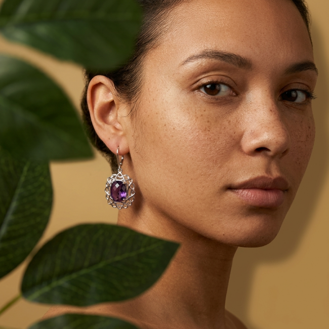 Lavender Beauty authentic 14.2 carat Amethyst .925 Sterling Silver dipped in rhodium handcrafted earrings