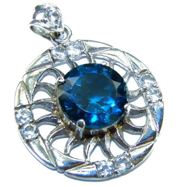 Enchanted Ocean's Drop 8.5 carat London Blue Topaz .925 Sterling Silver handmade Pendant