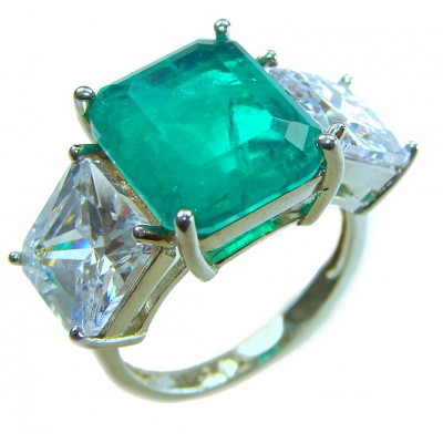 11.4 carat natural Colombian Emerald .925 Sterling Silver handmade Statement Ring size 6 1/4