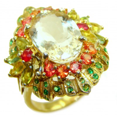 Vivien - Natural 9.8 carat Citrine .925 Sterling Silver dipped in 18K Gold handmade Statement Ring size 7 1/4