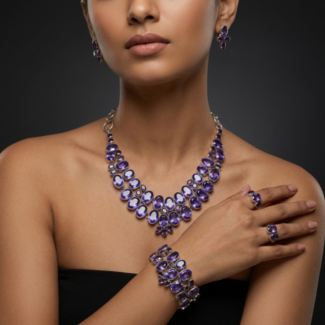 Incredible genuine 125.8 carat Iolite from India .925 Sterling Silver handmade necklace