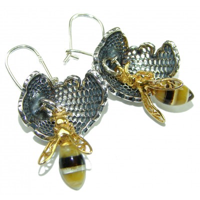 Very Special product - Wonderful Bees Baltic Amber .925 Sterling Silver entirely handcrafted earrings