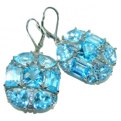 Atlantica 33.7 carat Swiss Blue Topaz .925 Sterling Silver Handcrafted Statement earrings