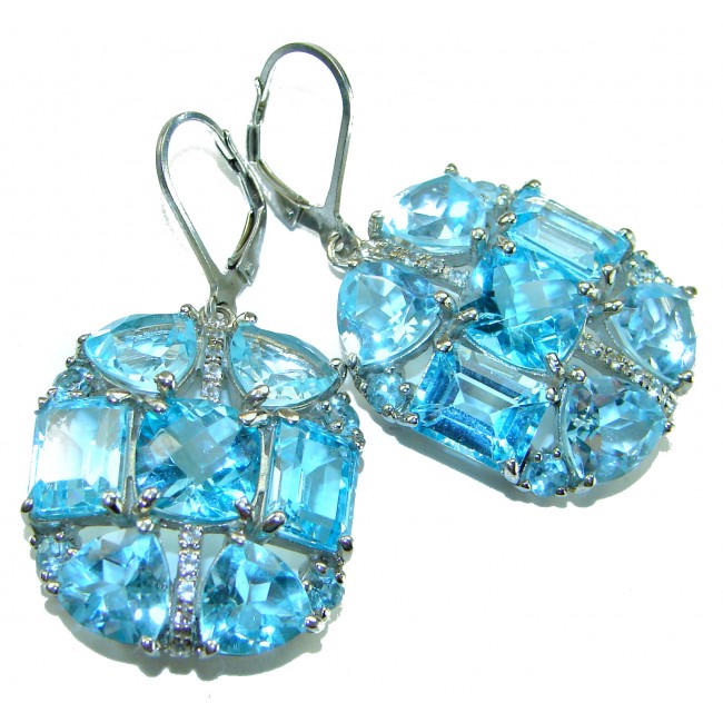 Atlantica 33.7 carat Swiss Blue Topaz .925 Sterling Silver Handcrafted Statement earrings