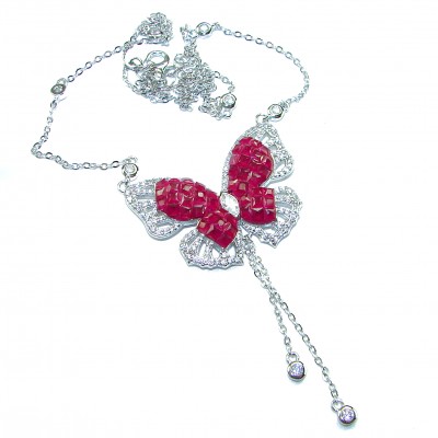Red Butterfly Luxurious natural 14.5 carat Ruby .925 Sterling Silver handmade Statement necklace