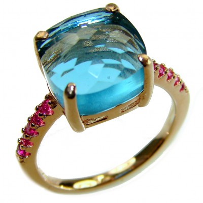 Pacifica 7.5 carat authentic Swiss Blue Topaz .925 Sterling Silver dipped in 14K Gold handmade Statement Ring size 6