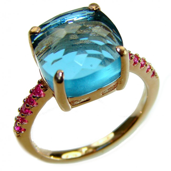 Pacifica 7.5 carat authentic Swiss Blue Topaz .925 Sterling Silver dipped in 14K Gold handmade Statement Ring size 6