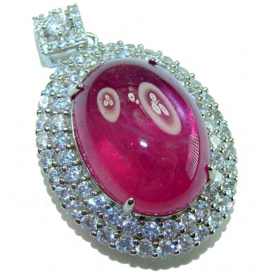 Rare finding! Deluxe 27.2 carat authentic Kashmir Ruby rhodium over .925 Sterling Silver handmade Statement Pendant