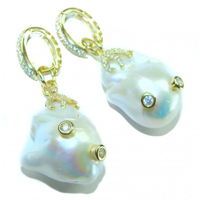 Large Genuine Blister Pearl 18K Gold over .925 Sterling Silver handcrafted Statement Earrings