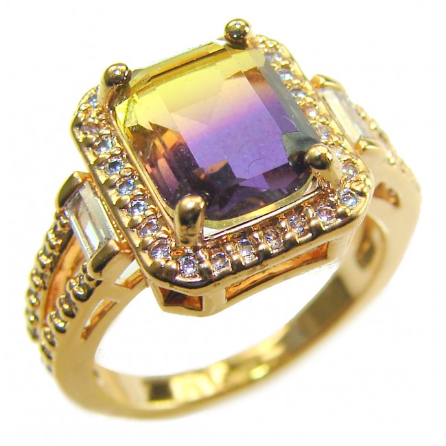 6.5 carat Ametrine 18K Gold over .925 Sterling Silver HANDCRAFTED Ring s. 6