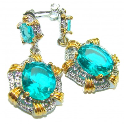Costa del Sol 9.8 carat Apatite 2 tones .925 Sterling Silver Handcrafted Statement earrings
