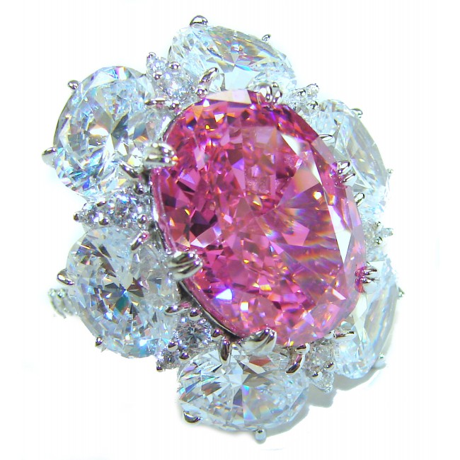Blooming Beauty oval cut 17.8 carat Pink Sapphire .925 Silver handcrafted Cocktail Ring s. 6 1/4