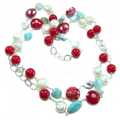 Sublime 32 inches long Red Fossilized Coral handmade Necklace