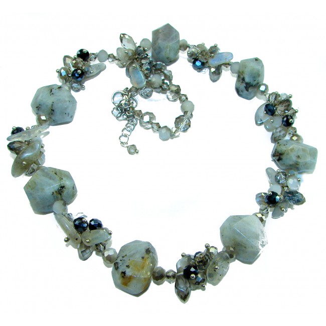 One of the kind great Tourmalinated Quartz Spinel .925 Sterling Silver necklace