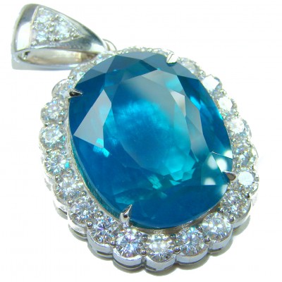 Large 51.5 carat Vintage style Brazilian Aquamarine .925 Sterling Silver DIPPED IN RHODIUM handmade Pendant