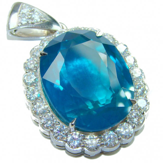 Large 51.5 carat Vintage style Brazilian Aquamarine .925 Sterling Silver DIPPED IN RHODIUM handmade Pendant