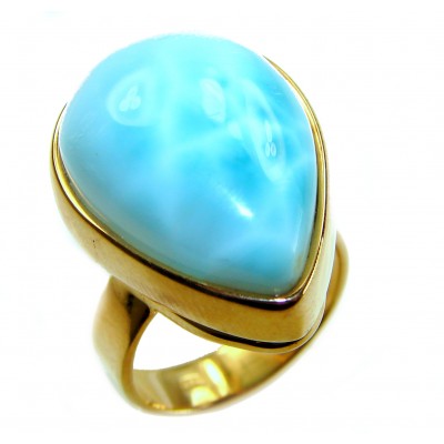 Large 22.9 carat Blue Perfection Blue Larimar .925 Sterling Silver handmade Large ring size 8 adjustable