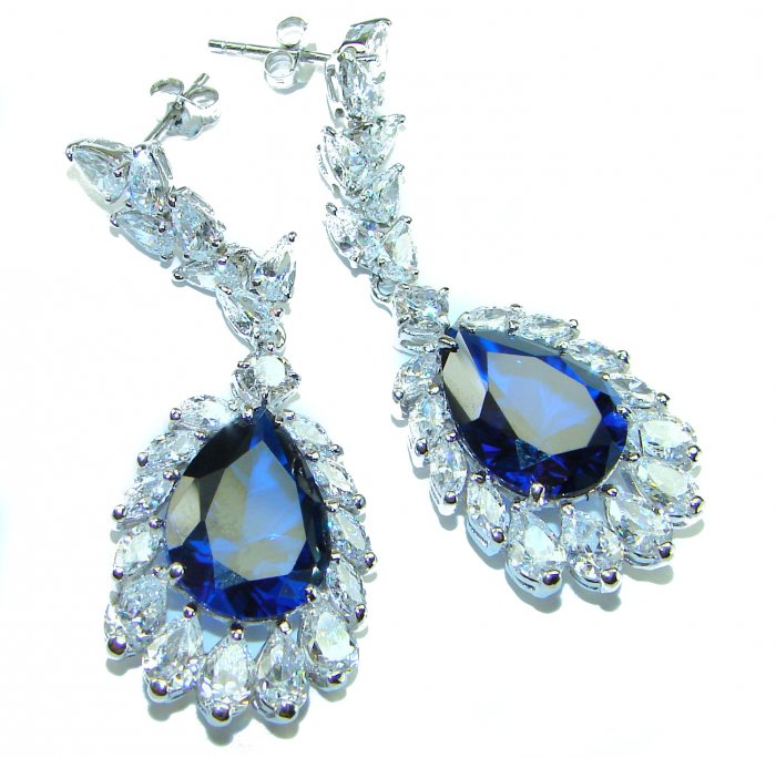 Giovanna - Authentic pear cut 22.9 carat Sapphire .925 Sterling Silver handcrafted earrings - video