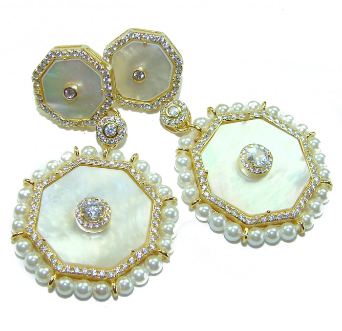 Large - Sublime Blister Pearl White Sapphire 18K Gold over .925 Sterling Silver handcrafted Earrings