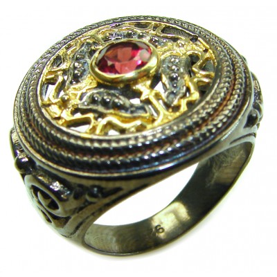 Natural 1.9 carat Magic Garnet black rhodium 14K Gold over .925 Sterling Silver handmade Large ring size 7 1/2