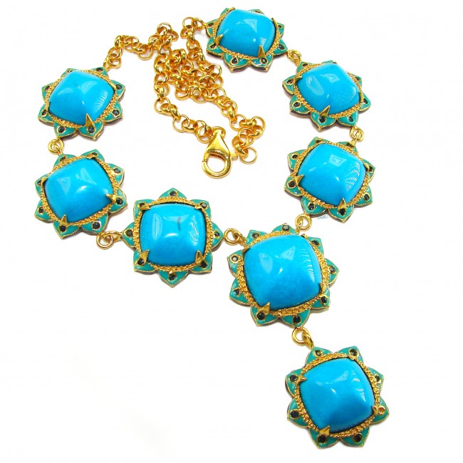 Very RARE! 89.8 grams genuine Sleeping Beauty Turquoise from Globe, Arizona .925 Sterling Silver 22K Gold over handcrafted Necklace, Following the mine's closure in 2012, its scarcity has significantly increased its value