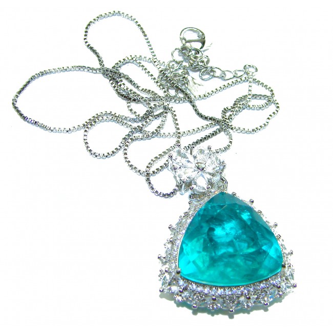 Rio Grande do Norte - Brazilian's Briliance - trillion cut 12.5 carat Paraiba Tourmaline .925 Sterling Silver handcrafted necklace