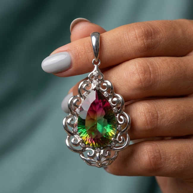 25.2 carat pear cut Brazilian Tourmaline .925 Sterling Silver Perfectly handcrafted pendant
