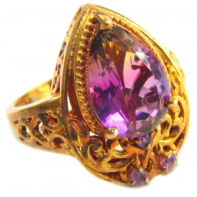 Incredible 14.5 carat Ametrine .925 Sterling Silver dipped in 18K Gold HANDCRAFTED Ring s. 9 1/4