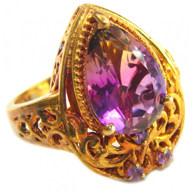 Incredible 14.5 carat Ametrine .925 Sterling Silver dipped in 18K Gold HANDCRAFTED Ring s. 9 1/4