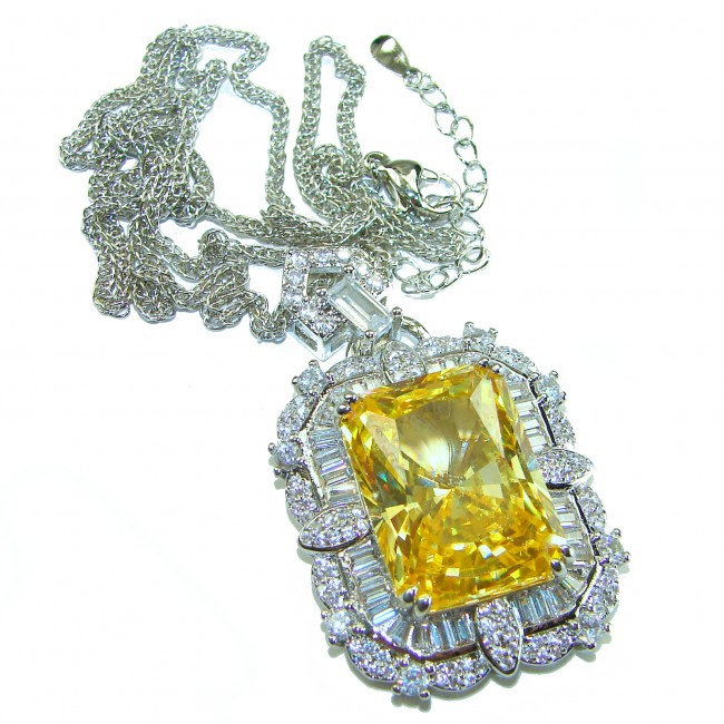 Baquette cut 28.5 carat YELLOW SAPPHIRE .925 Sterling Silver handcrafted necklace