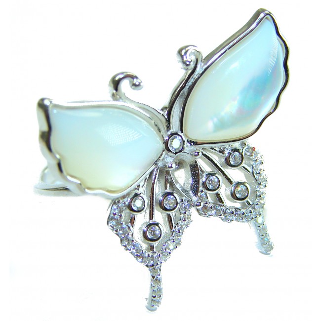 White Butterfly Blister Pearl .925 Sterling Silver brilliantly handcrafted ring s. 7 1/4