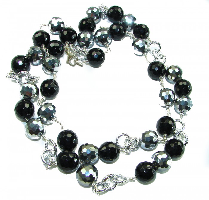 34 inches authentic Onyx Crystal .925 Sterling Silver handmade Station Necklace