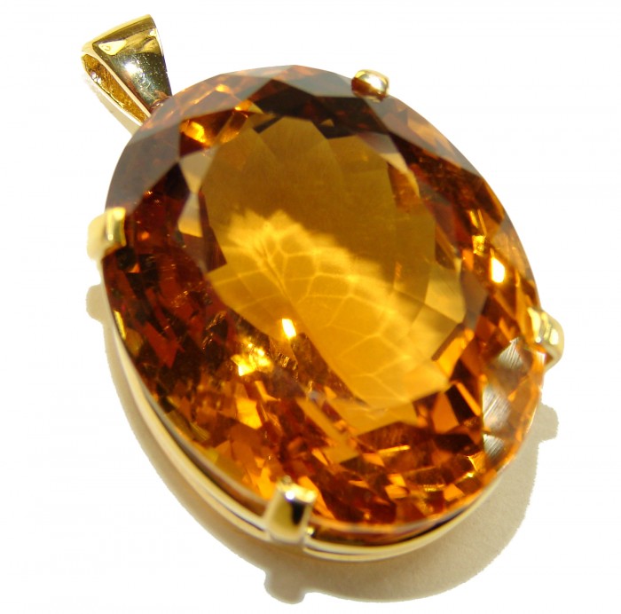 Luxury genuine 39.7 CARAT oval cut Champagne Topaz .925 Sterling Silver dipped in 22K Gold handmade Pendant