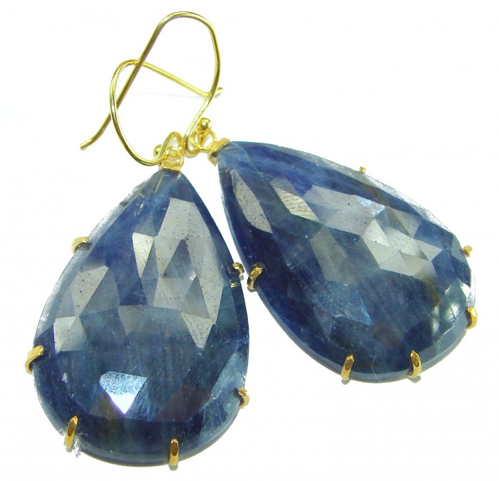 Giovanna - Authentic oval cut 27.9 carat faceted SAPPHIRE .925 Sterling Silver handcrafted earrings