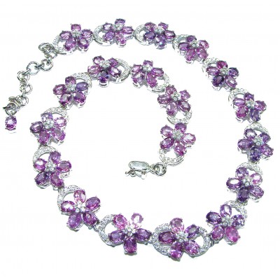 Precious Spring Flowers genuine 179.5 carat Amethyst rhodium over .925 Sterling Silver handcrafted Necklace