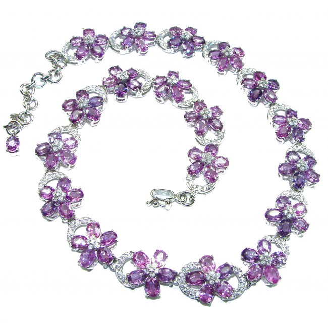 Precious Spring Flowers genuine 179.5 carat Amethyst rhodium over .925 Sterling Silver handcrafted Necklace